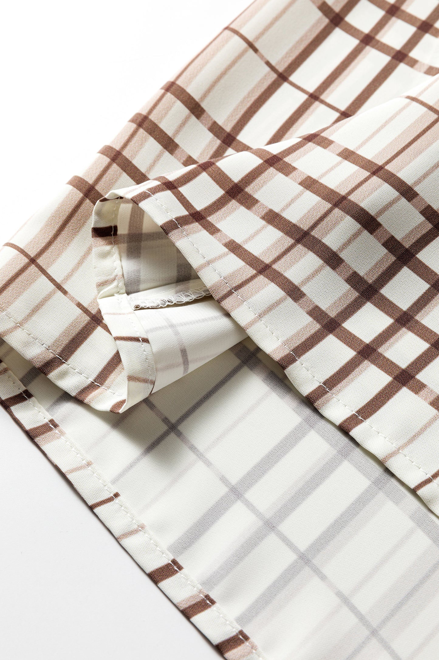 Stacey B's White Plaid Print Frilled Puffy Half Sleeve Blouse