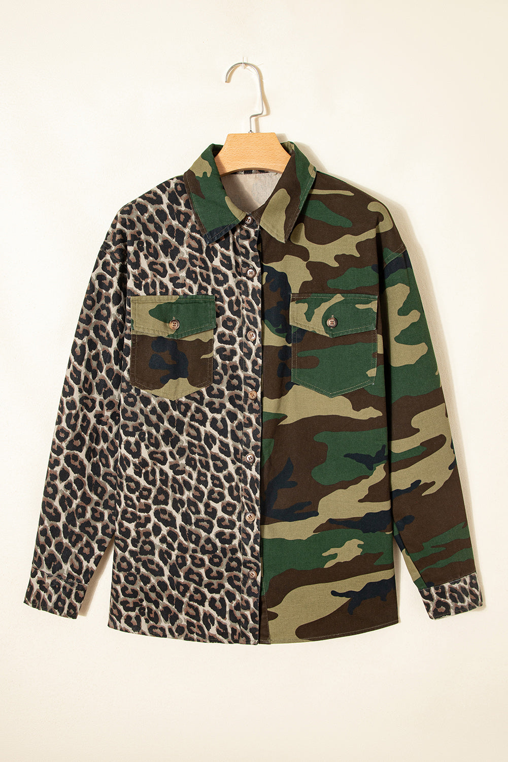 Stacey B's Brown Leopard Camo Patchwork Oversize Shacket