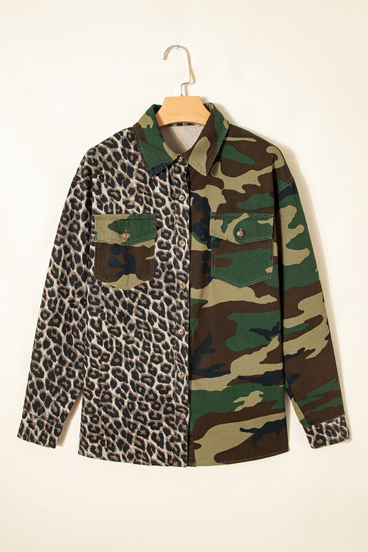 Stacey B's Brown Leopard Camo Patchwork Oversize Shacket
