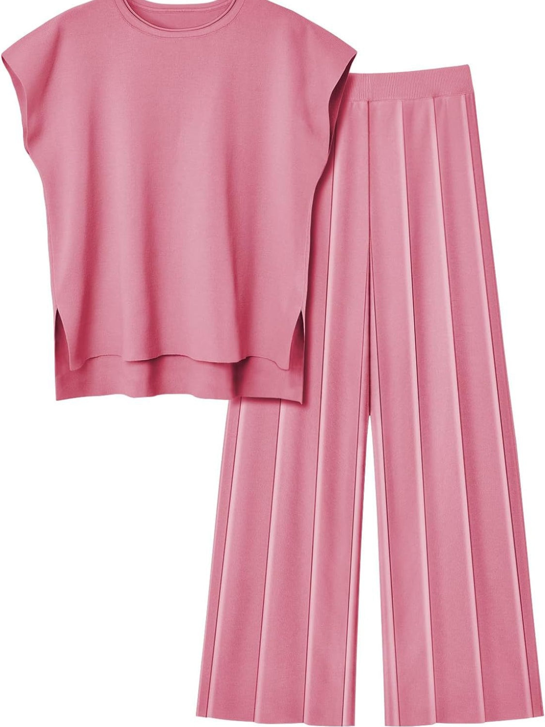 Stacey B's Round Neck Cap Sleeve Top and Pants Knit Set