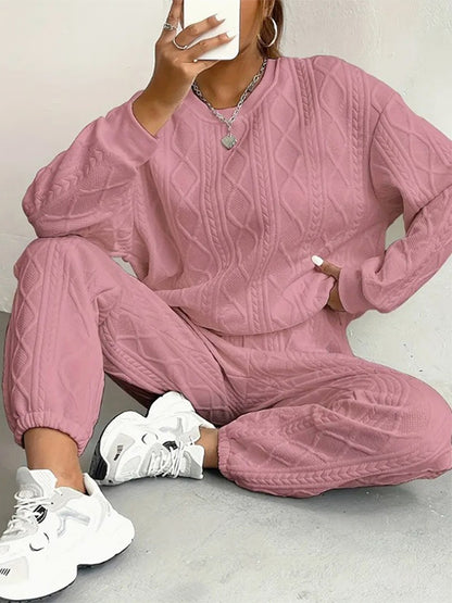 Stacey B's Texture Round Neck Top and Pants Set