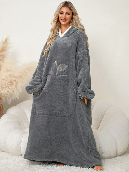 Stacey B's Pocketed Contrast Long Sleeve Hooded Lounge Dress
