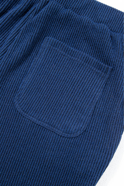 Stacey B's Navy Blue Ribbed Knit Cropped Hoodie and Drawstring Joggers Set