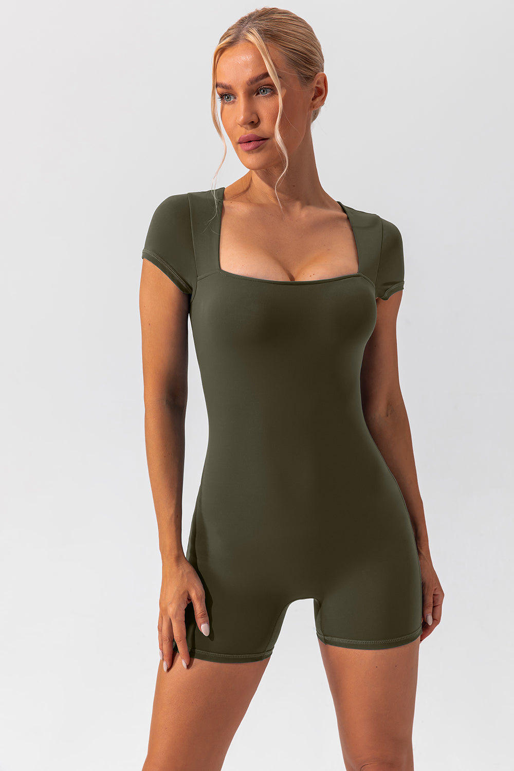 Stacey B's Square Neck Cap Sleeve Active Romper