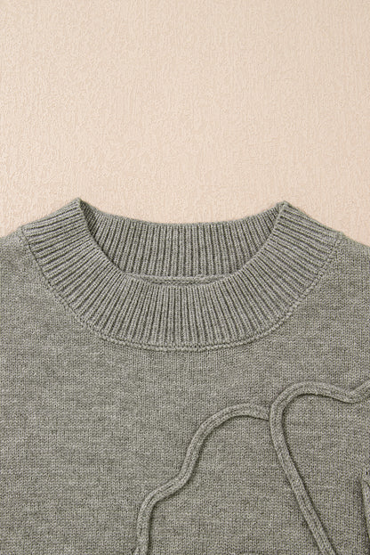 Stacey B's High Flower Pattern Ribbed Trim Short Sleeve Boxy Sweater