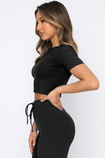 Stacey B's Round Neck Short Sleeve Top and Pants Set