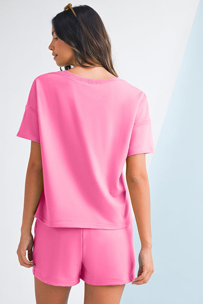 Stacey B's Myosotis V Neck Drop Shoulder Tee and Patchwork Shorts Set