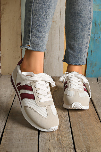 Stacey B's Blackish Green Patchwork Breathable Lace Up Sneakers