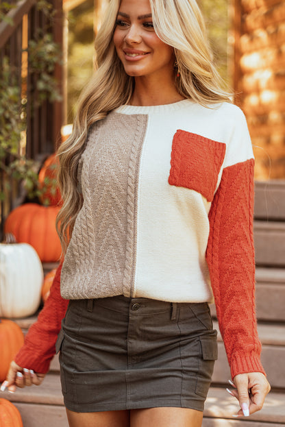 Stacey B's Gold Flame Colorblock Patched Pocket Drop Shoulder Sweater