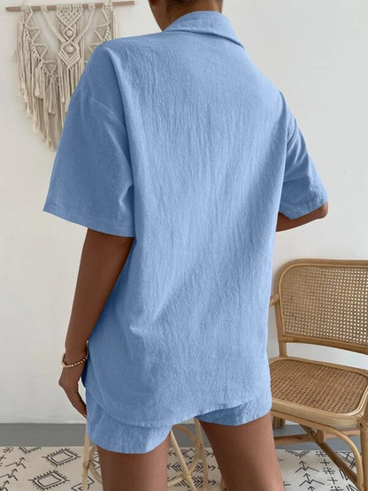 Stacey B's Button Up Short Sleeve Shirt and Shorts Set