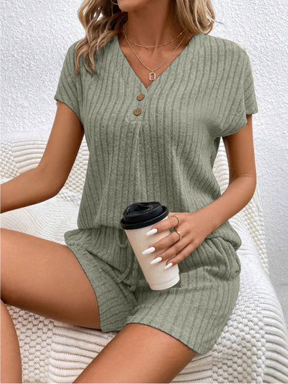 Stacey B's Ribbed V-Neck Top and Shorts Set
