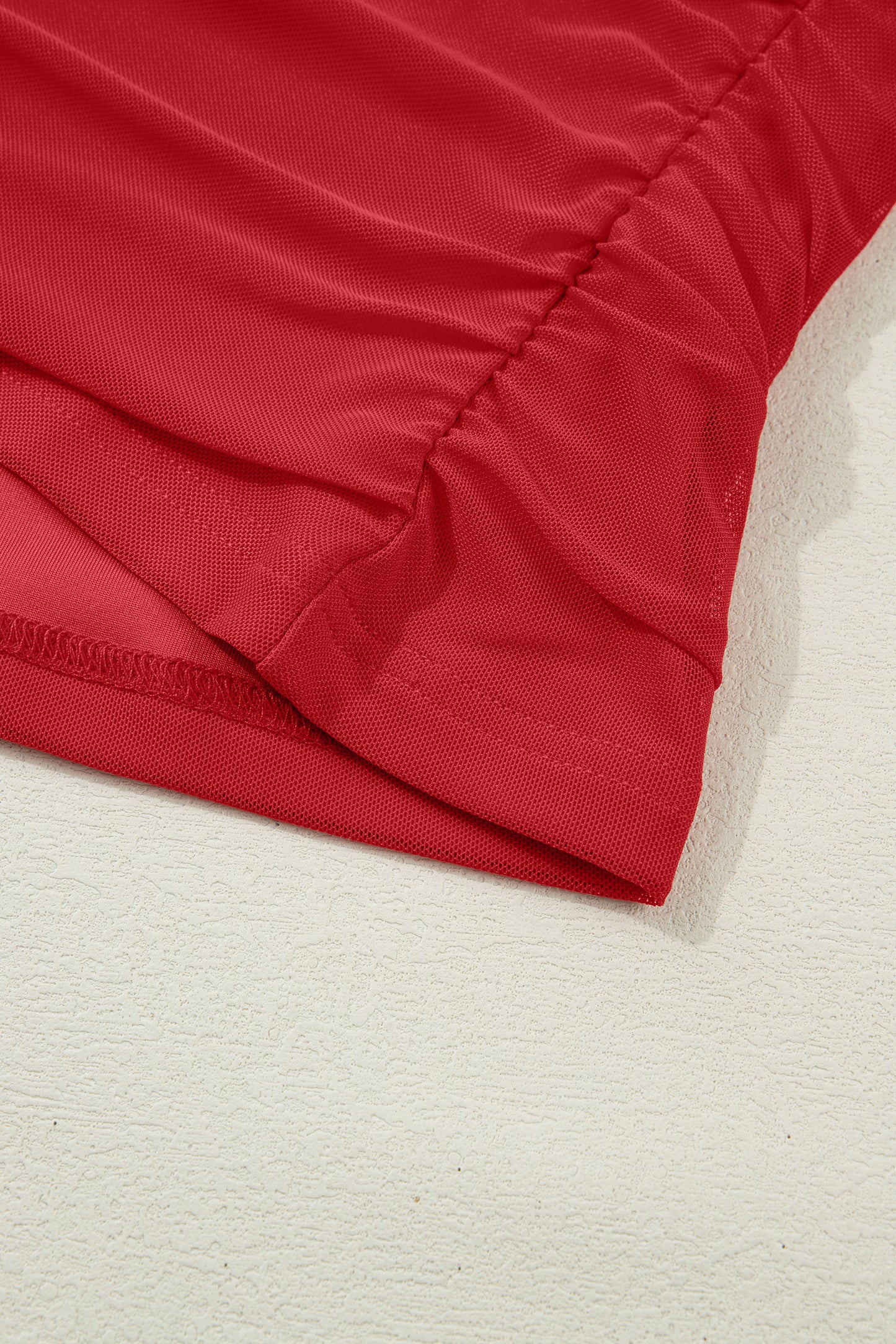 Stacey B's Fiery Red Sheer Mesh Patchwork High Neck Long Sleeve Top
