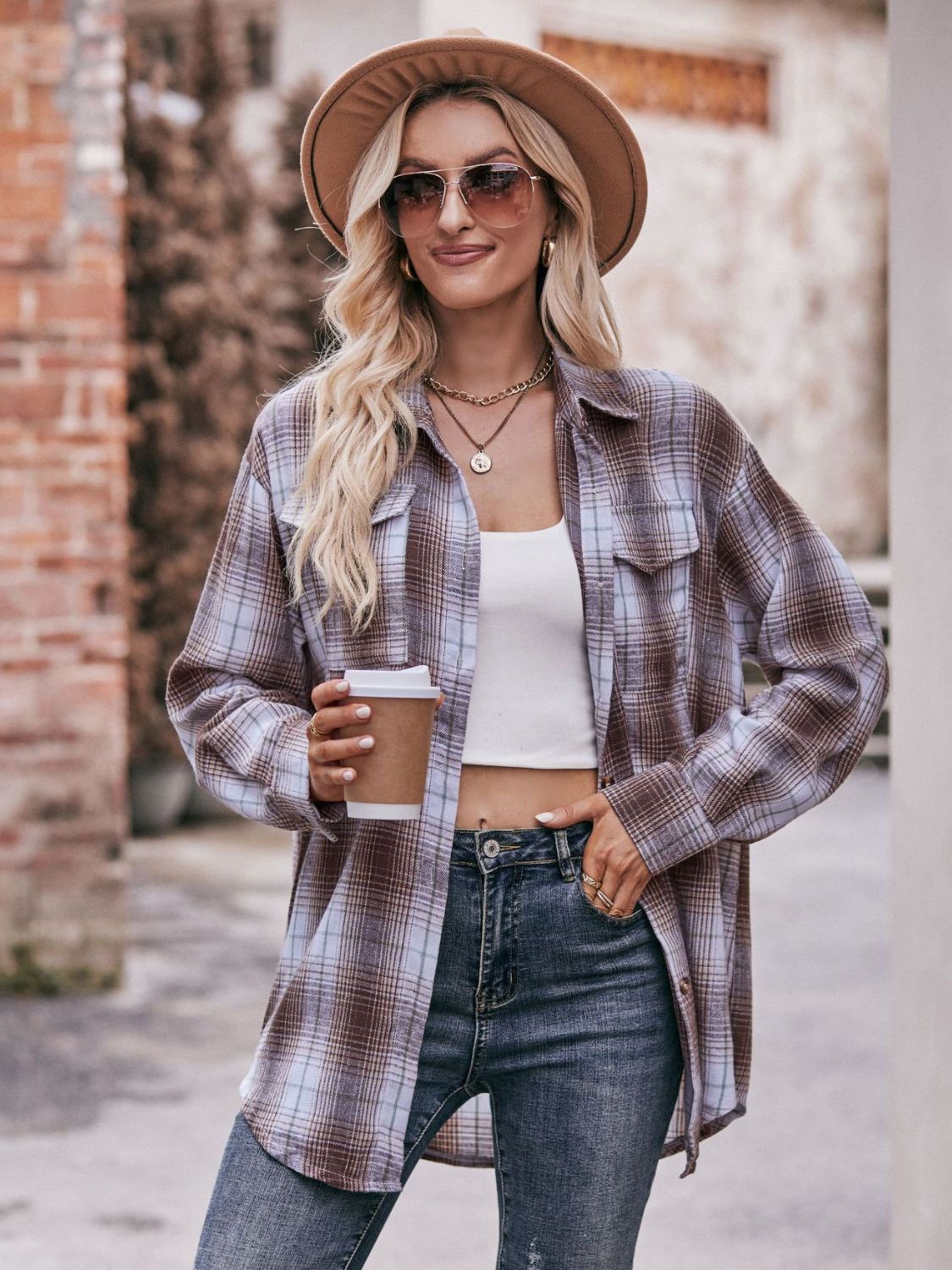 Stacey B's Mandy Plaid Dropped Shoulder Longline Shirt