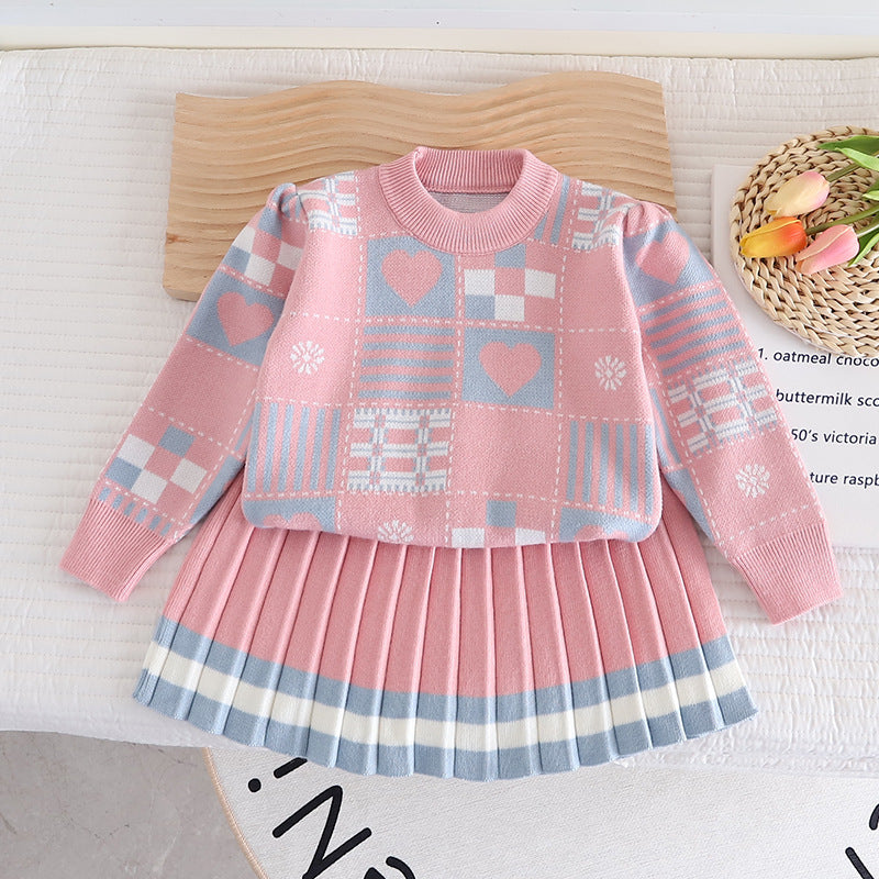 Stacey B's Girls Geometric Print Knit Sweater Dress Two-Piece Set