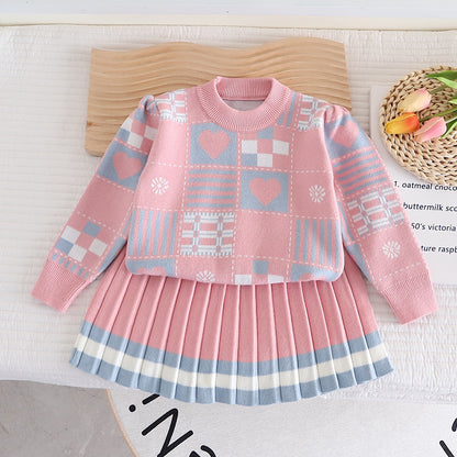 Stacey B's Girls Geometric Print Knit Sweater Dress Two-Piece Set