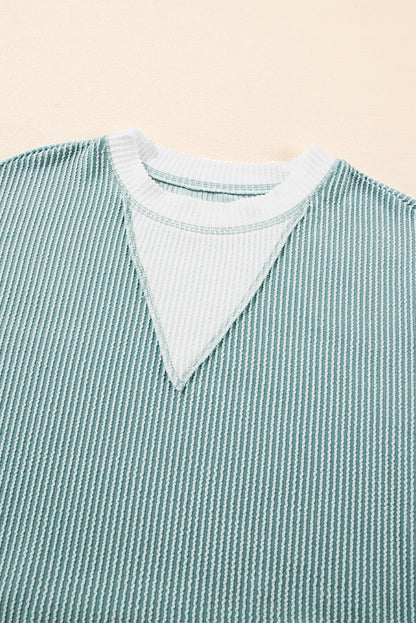 Stacey B's Light Blue Corded Colorblock Drop Shoulder Loose Top