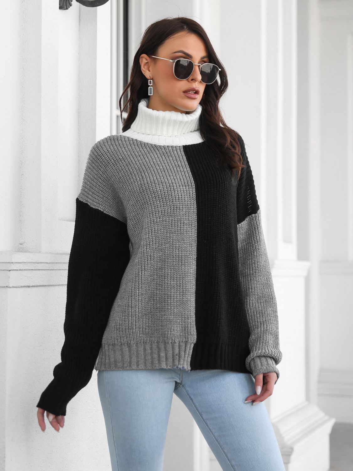 Stacey B's Contrast Turtleneck Long Sleeve Sweater