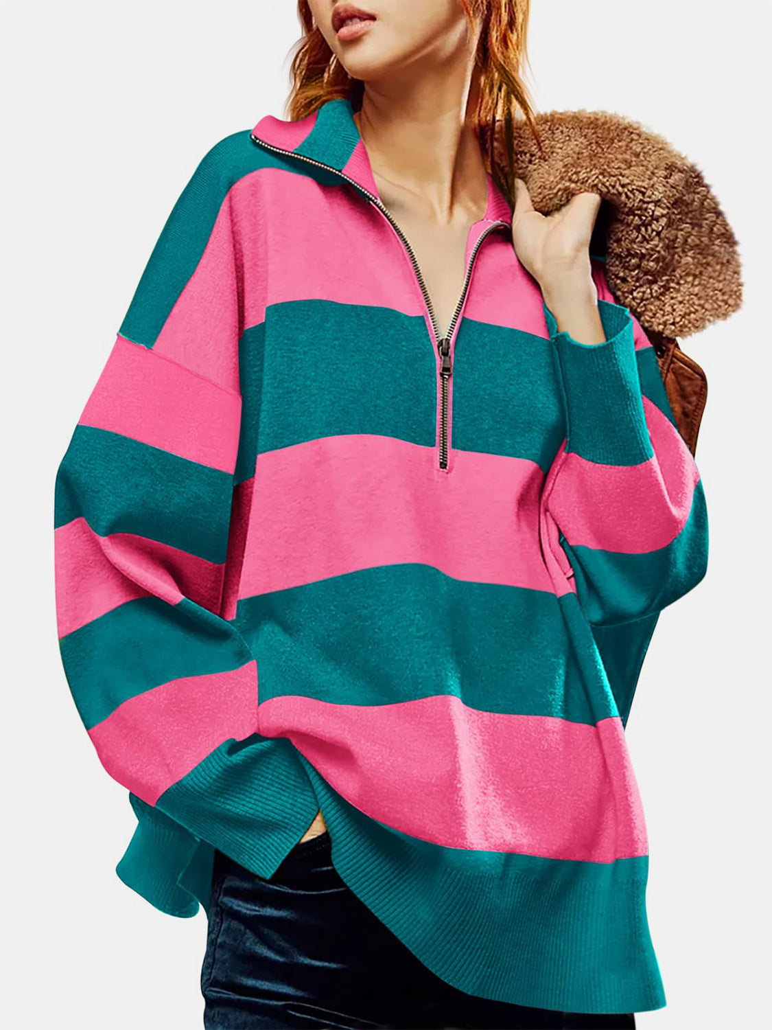 Stacey B's Color Block Half Zip Long Sleeve Sweater