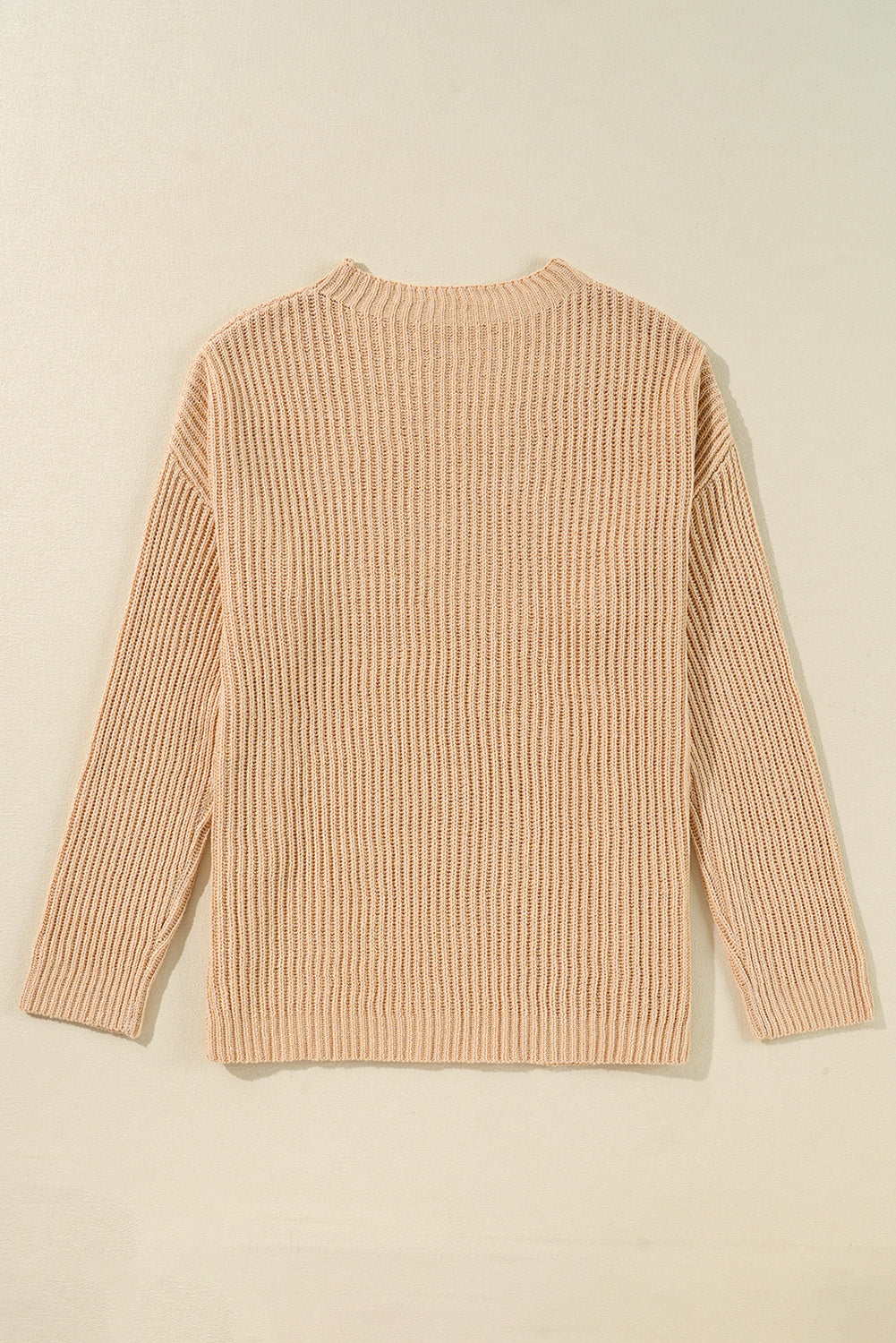 Stacey B's Apricot Cable Knit Drop Shoulder Side Slits Loose Sweater