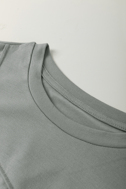 Stacey B's Medium Grey Solid Color Toothpick Stripe Round Neck T Shirt