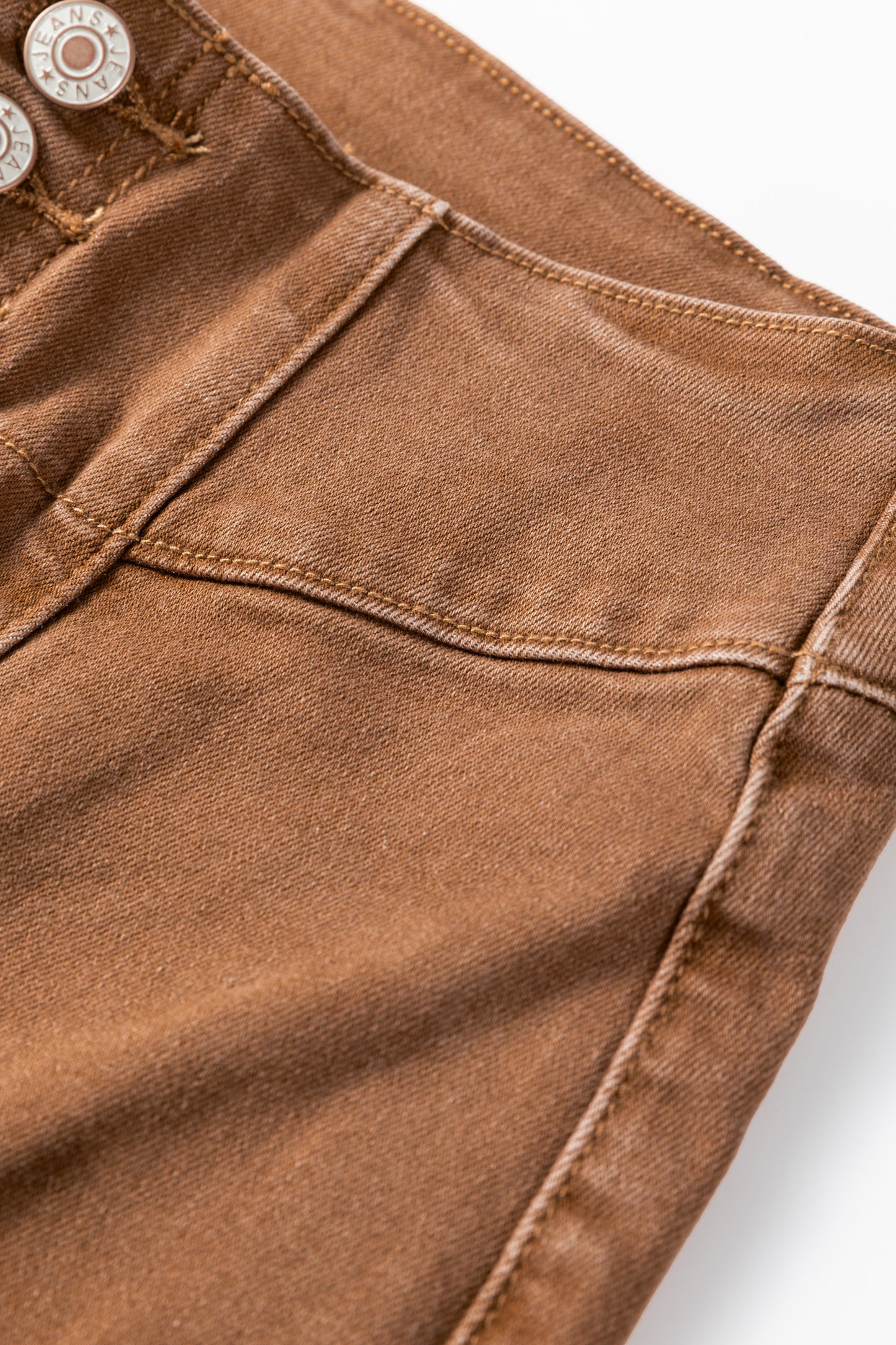 Stacey B's Coffee High Waist Button Fly Seamed Raw Hem Flare Jeans