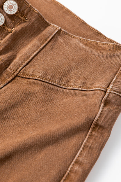 Stacey B's Coffee High Waist Button Fly Seamed Raw Hem Flare Jeans