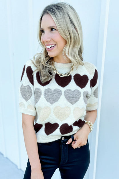 Stacey B's White Valentine Heart Short Sleeve Sweater