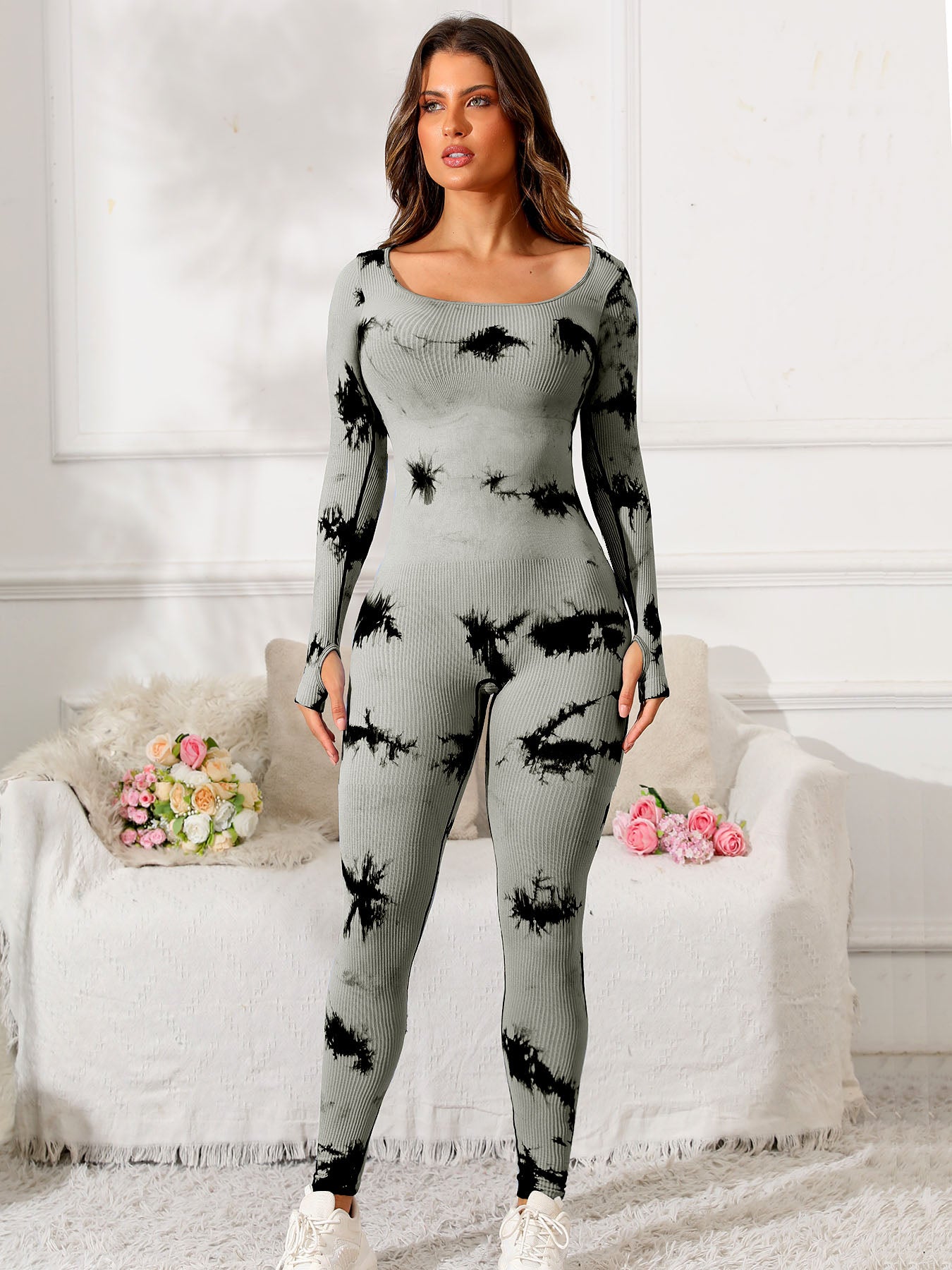 Stacey B's Scoop Neck Long Sleeve Active Jumpsuit