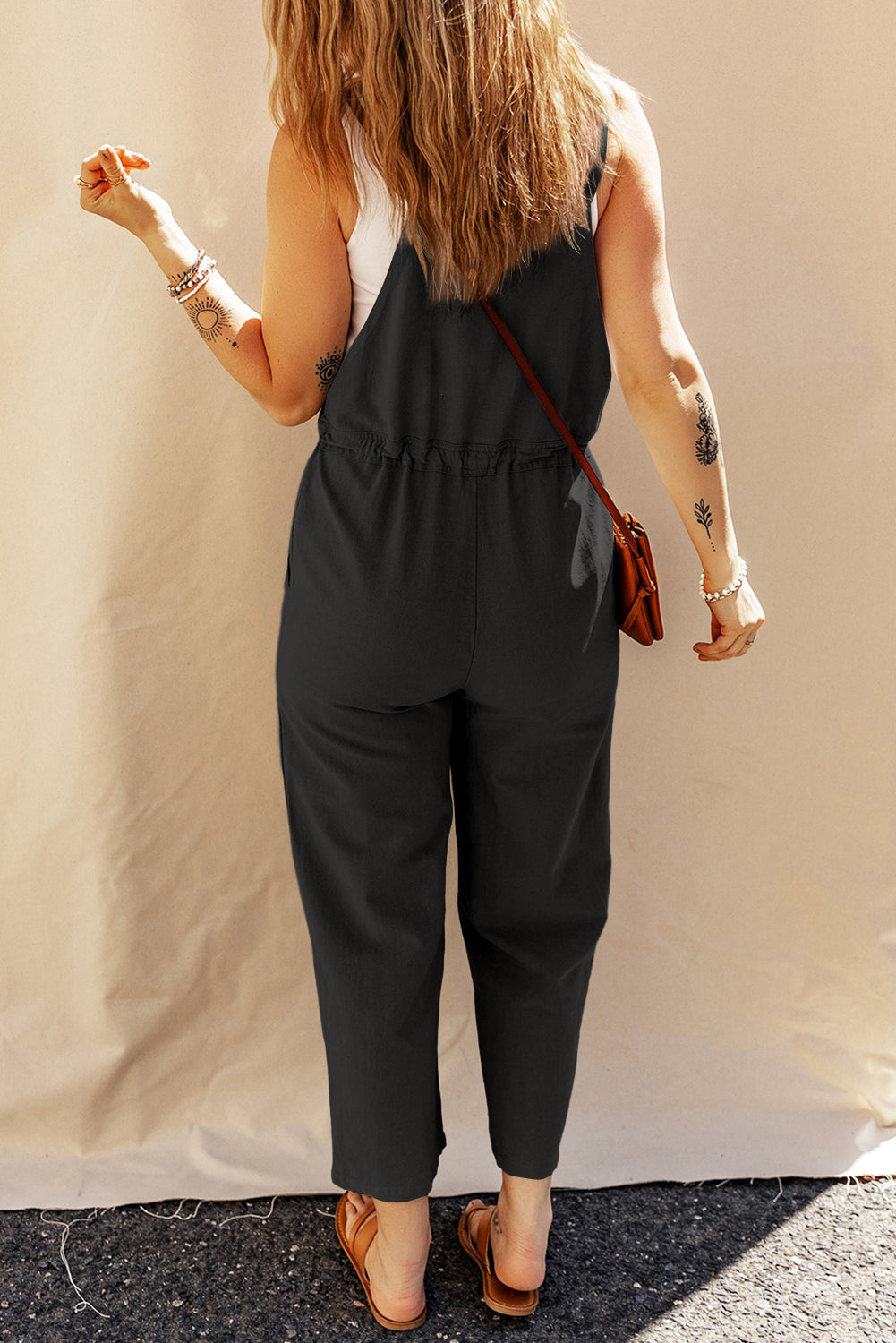 Stacey B's Sage Green Buttoned Straps Drawstring Cropped Overalls