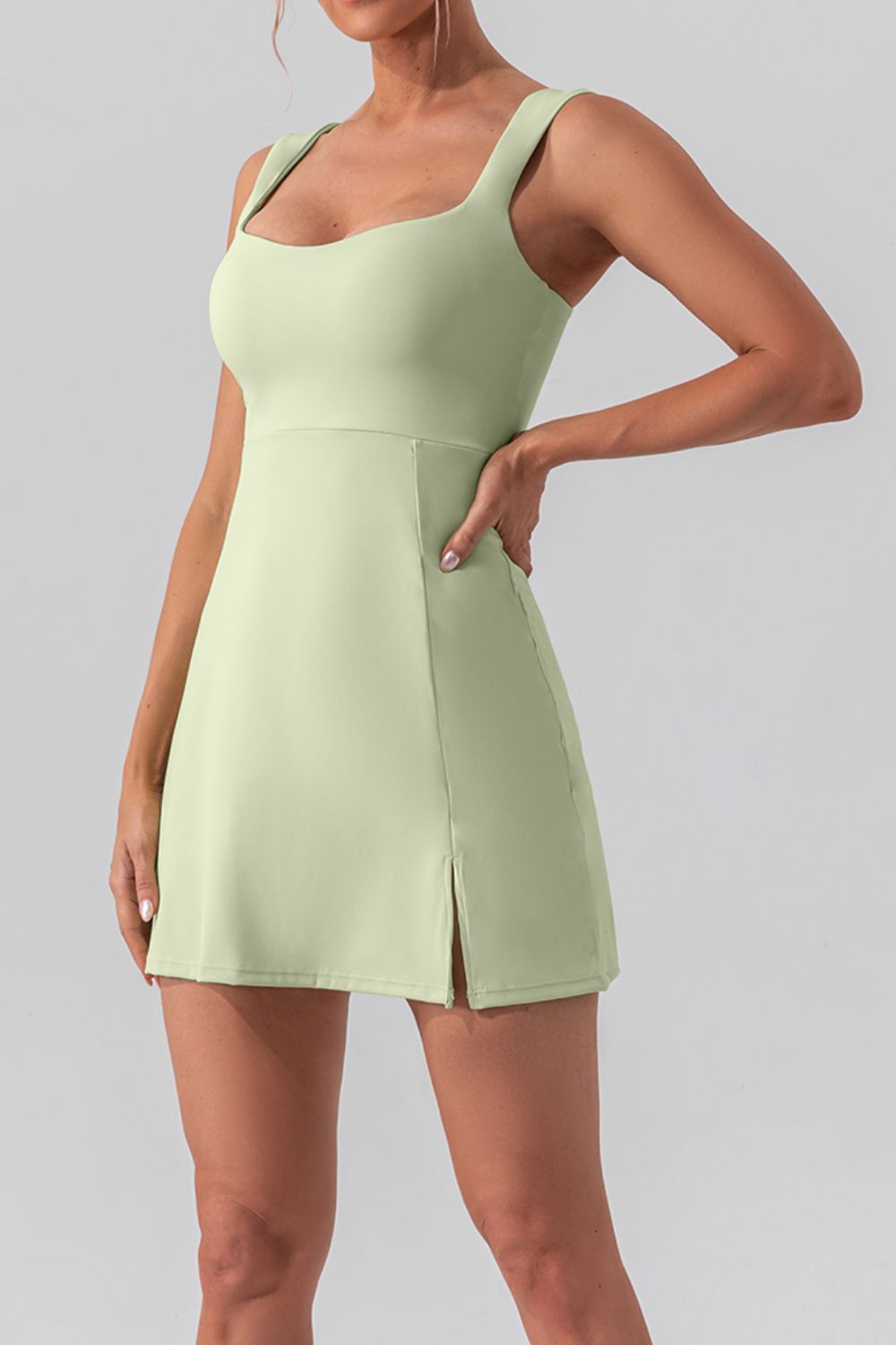 Stacey B's Square Neck Sleeveless Slit Mini Active Dress