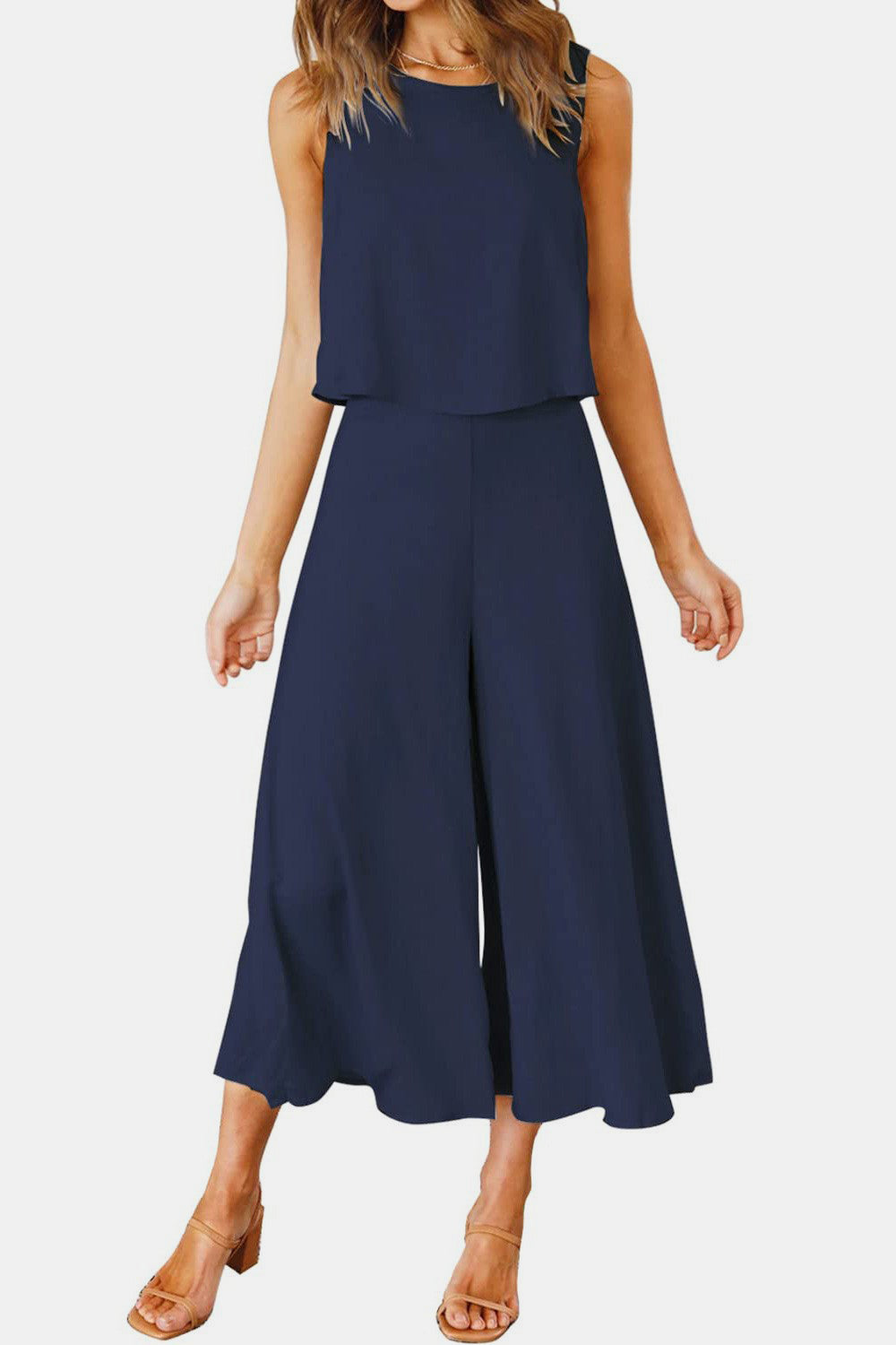 Stacey B's Round Neck Top and Wide Leg Pants Set