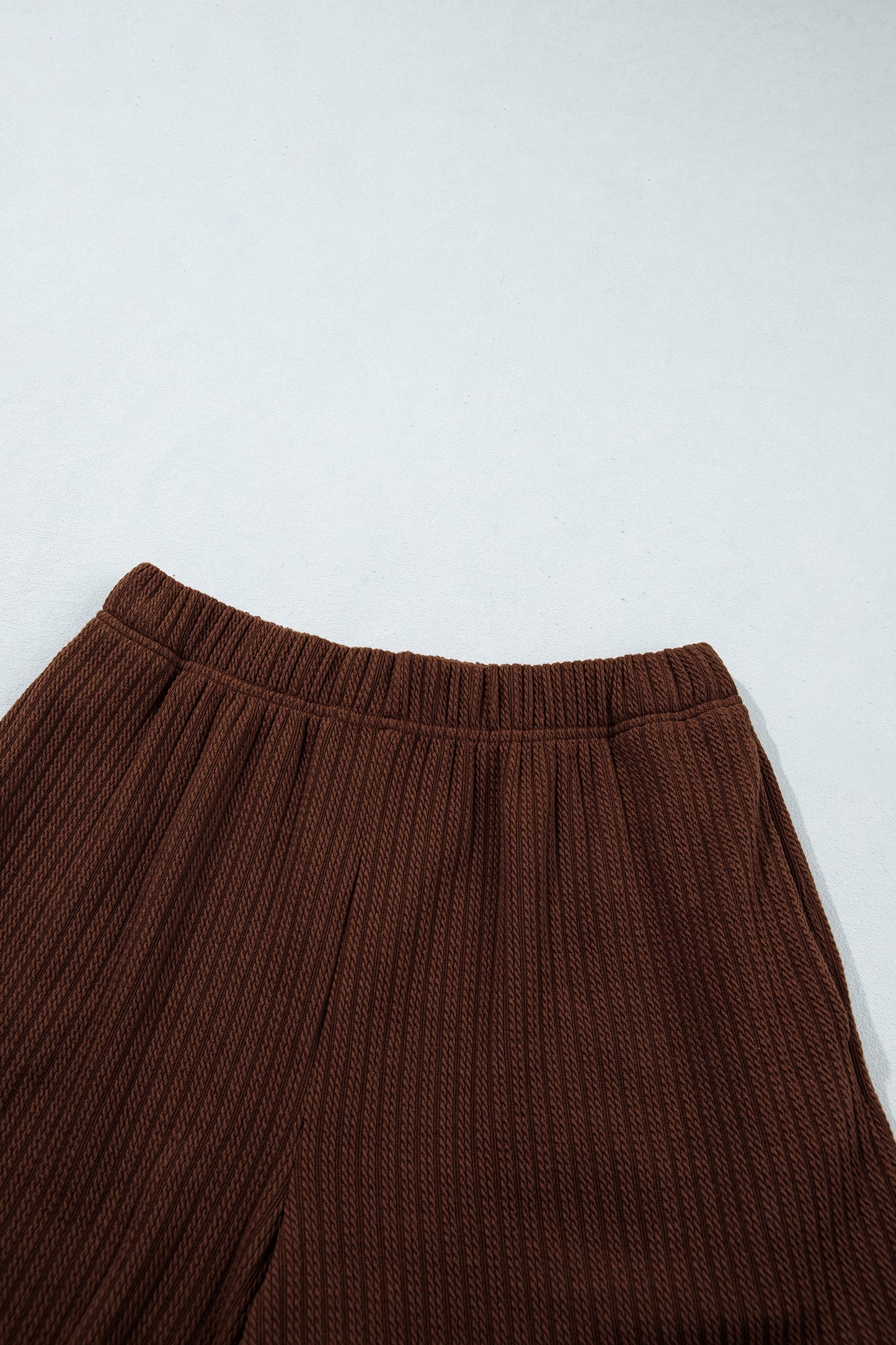 Stacey B's Dark Brown Textured Ribbed Knit Lettuce Trim 2pcs Lounge Set