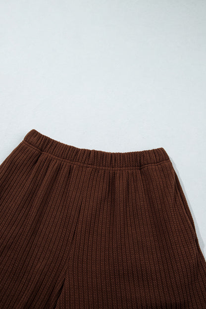 Stacey B's Dark Brown Textured Ribbed Knit Lettuce Trim 2pcs Lounge Set