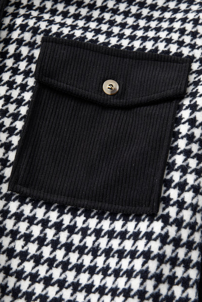 Stacey B's Black Houndstooth Corduroy Patchwork Flap Pocket Shacket