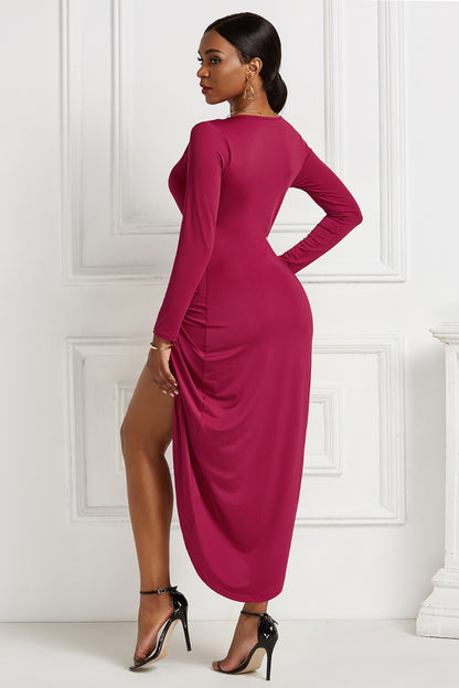 Stacey B's High-low Ruched Surplice Long Sleeve Dress