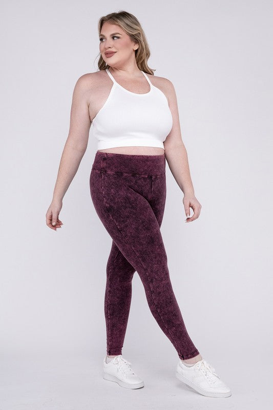 Stacey B's Plus Mineral Washed Wide Waistband Yoga Leggings