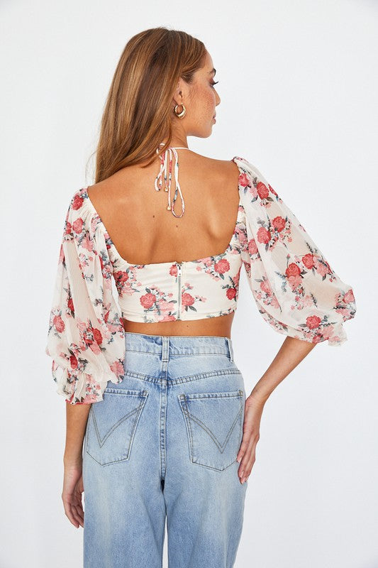 Stacey B's Chiffon Balloon Sleeved Bustier Crop Top