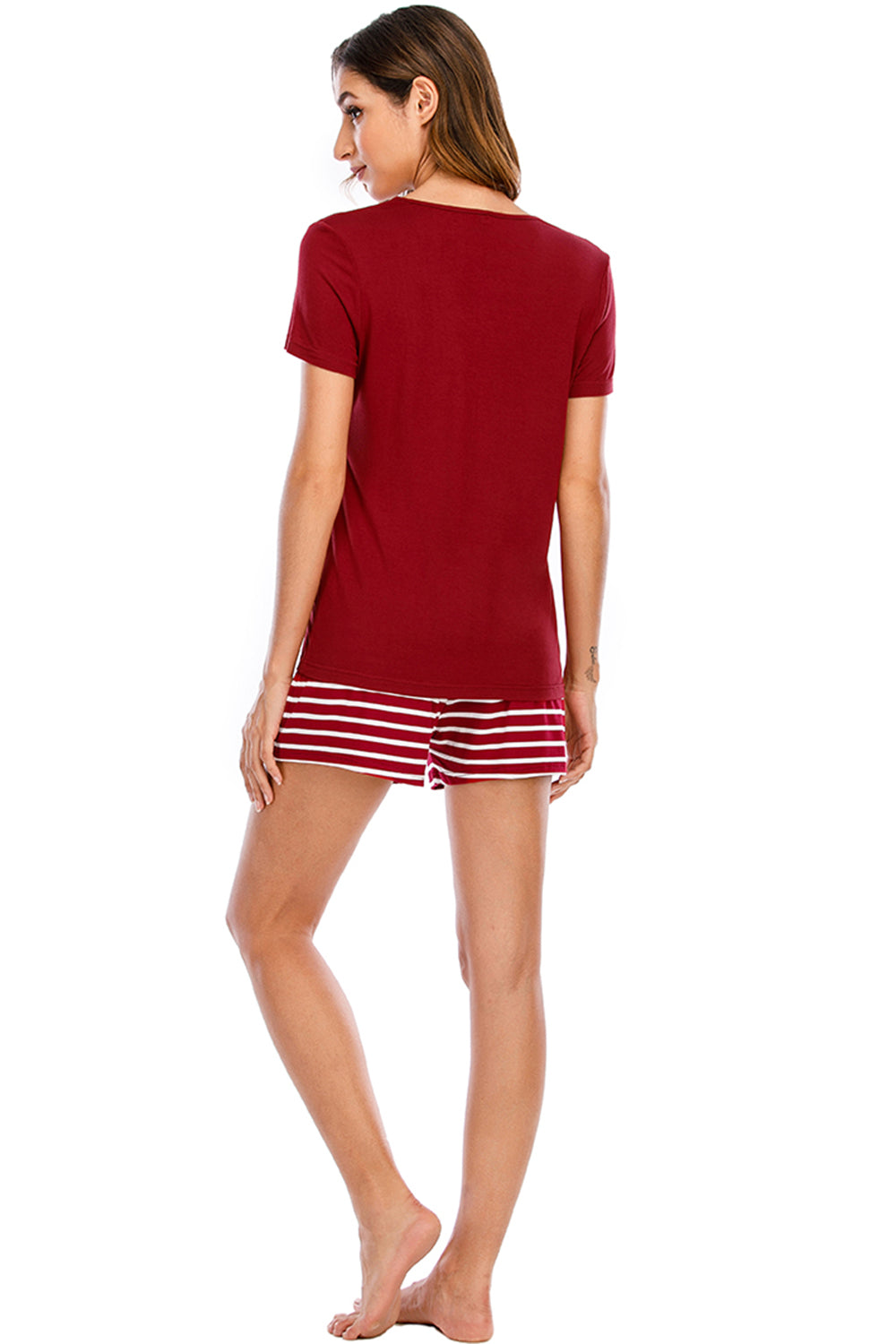 Stacey B's Graphic Round Neck Top and Striped Shorts Lounge Set