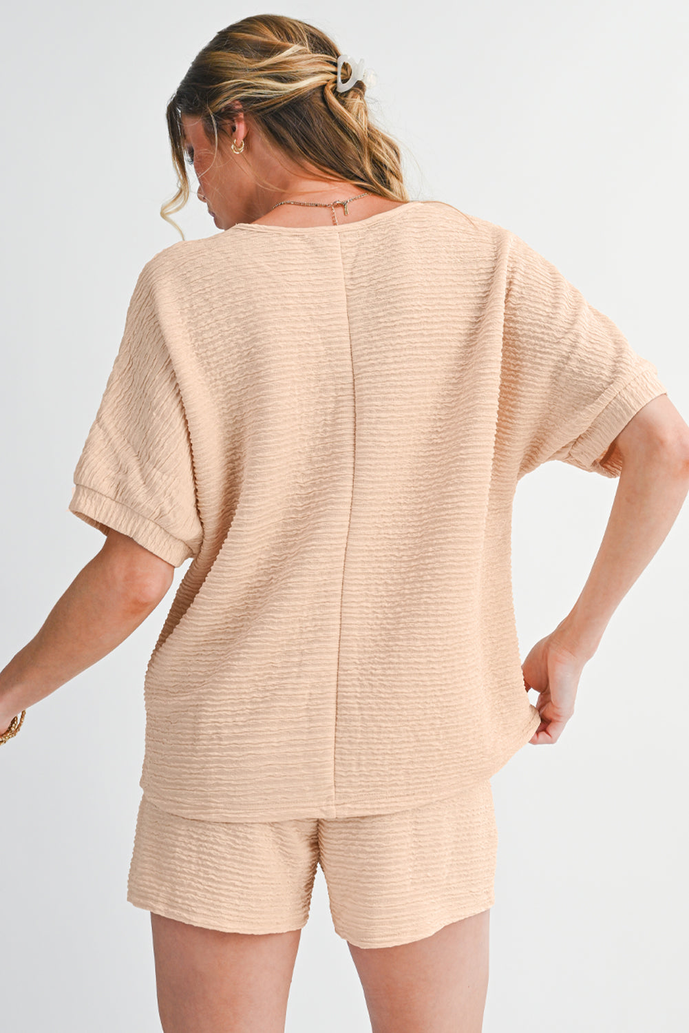 Stacey B's Orange Textured V Neck T Shirt and Shorts Set