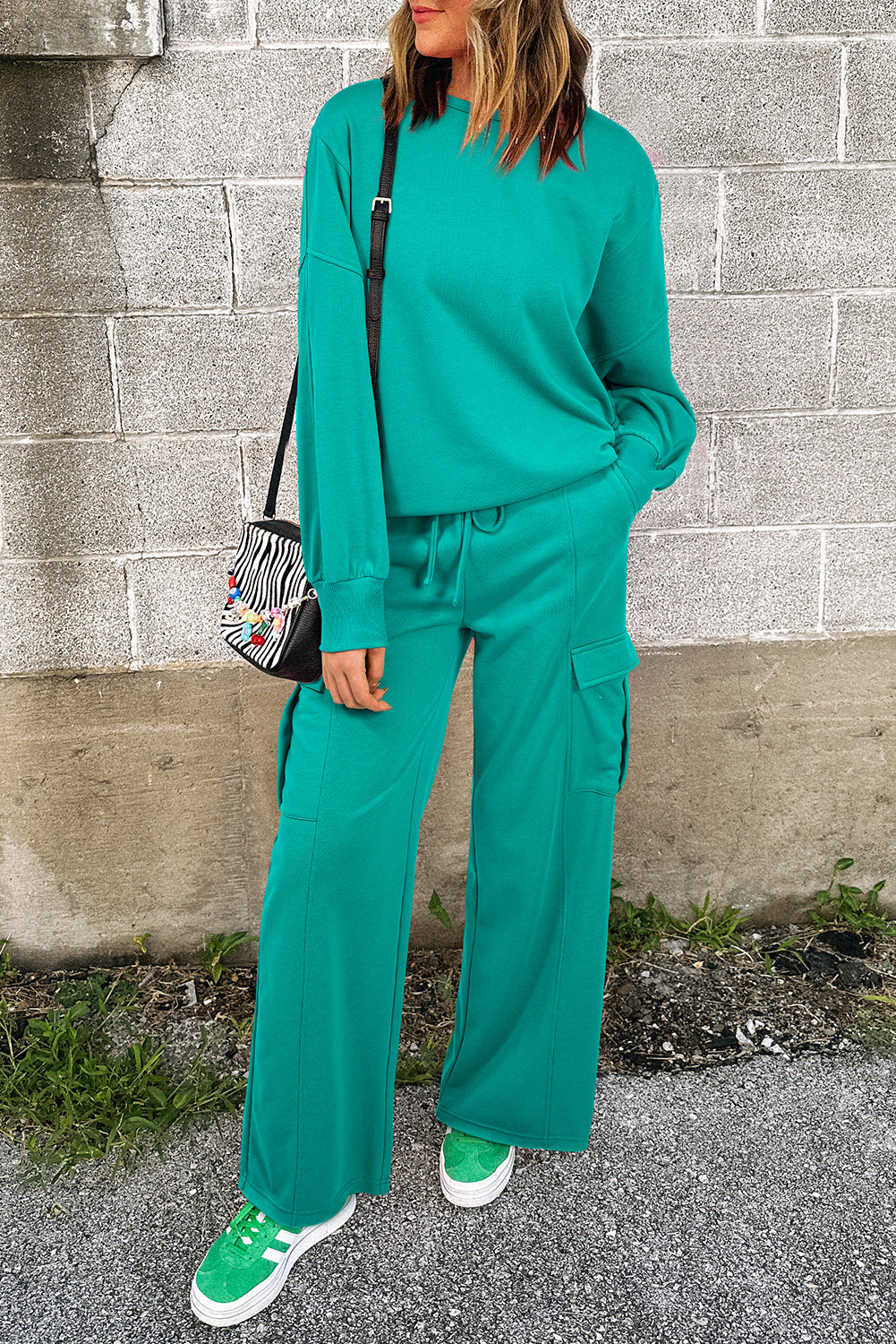 Stacey B's Solid Color Pullover Top and Cargo Pants Set