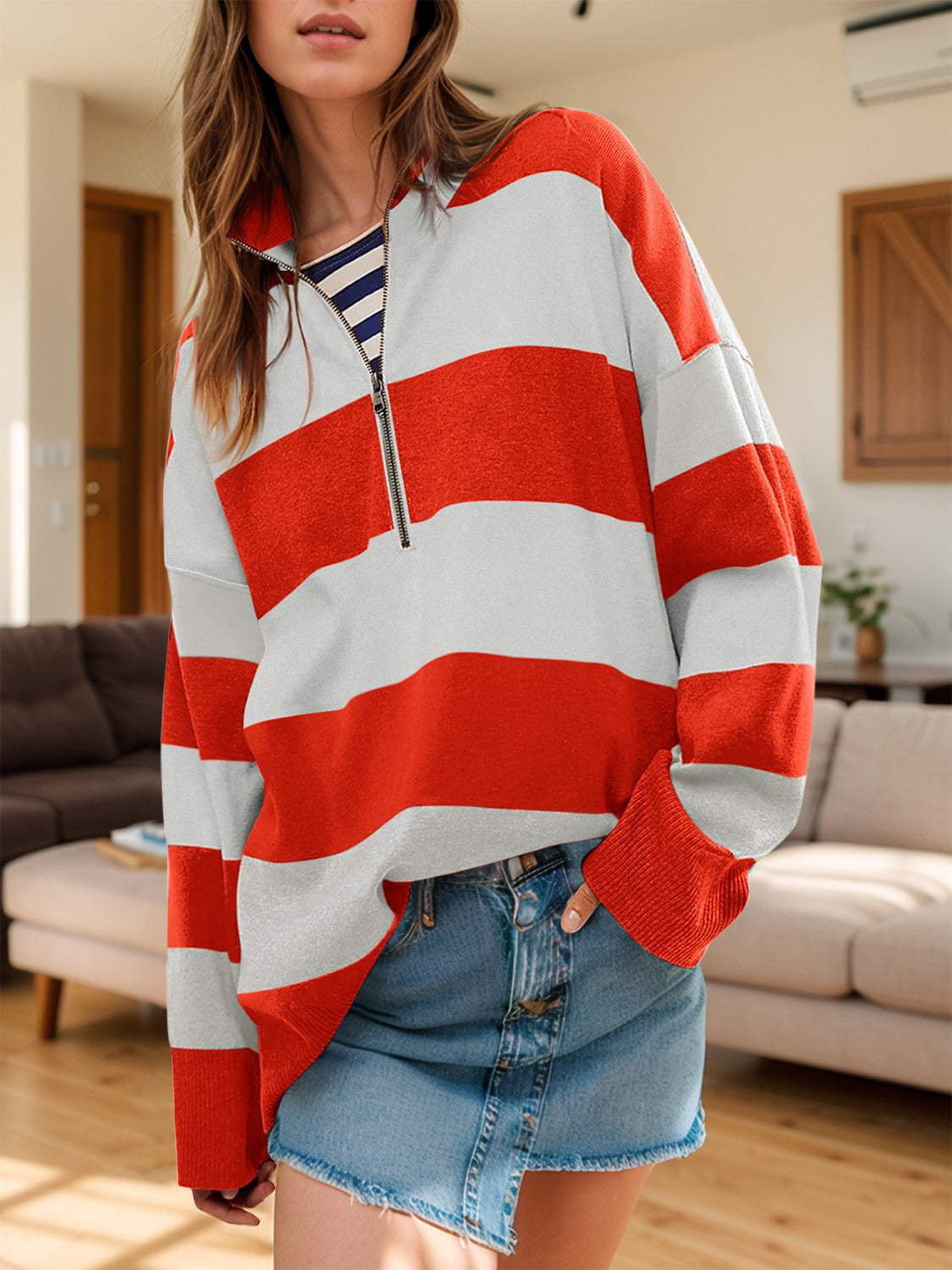 Stacey B's Color Block Half Zip Long Sleeve Sweater