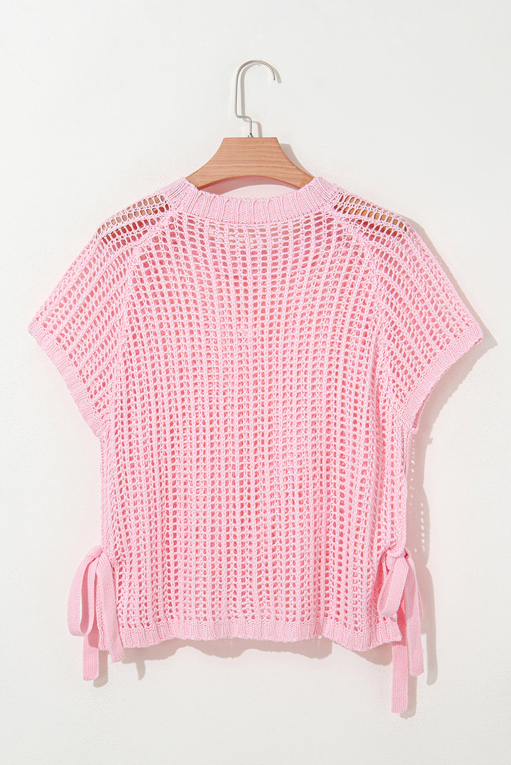 Stacey B's Pink Side Tie Hollow-out Crochet Knit Top