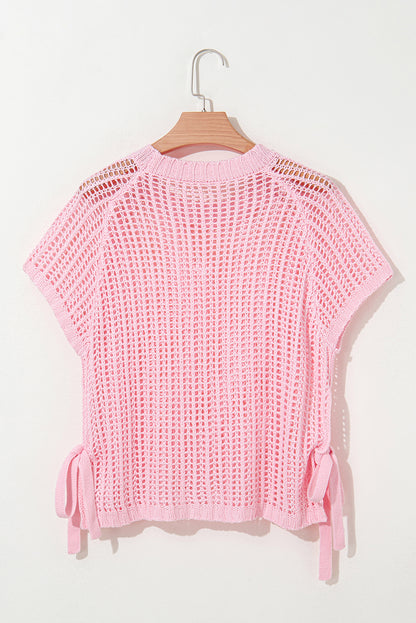 Stacey B's Pink Side Tie Hollow-out Crochet Knit Top
