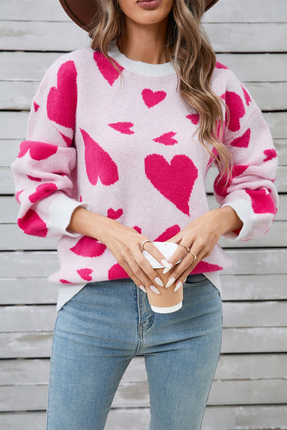 Stacey B's Angel Wings Heart Contrast Round Neck Long Sleeve Sweater
