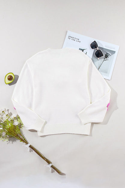 Stacey B's Crochet Flower Round Neck Long Sleeve Sweater