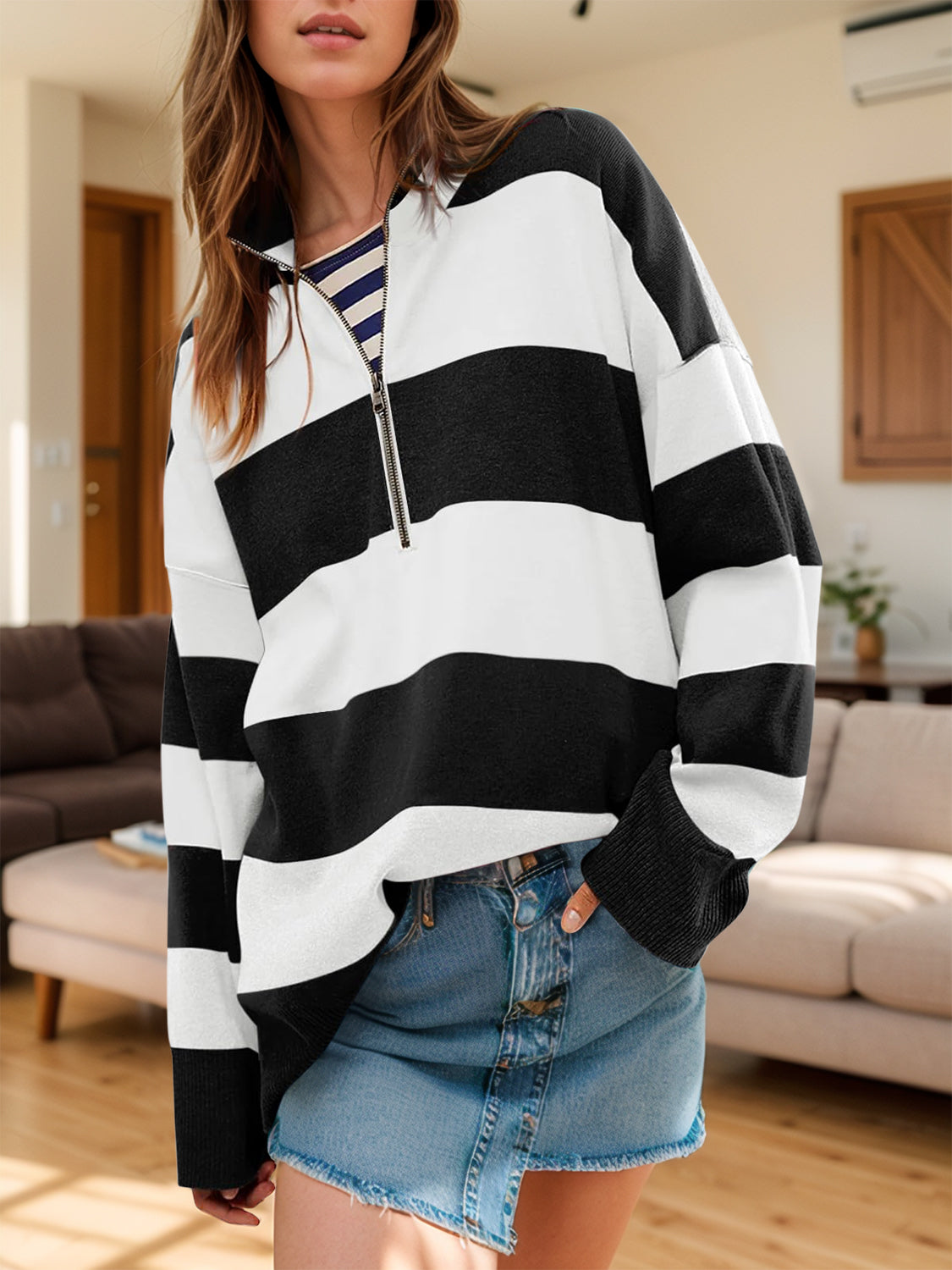 Stacey B's Color Block Half Zip Long Sleeve Sweater