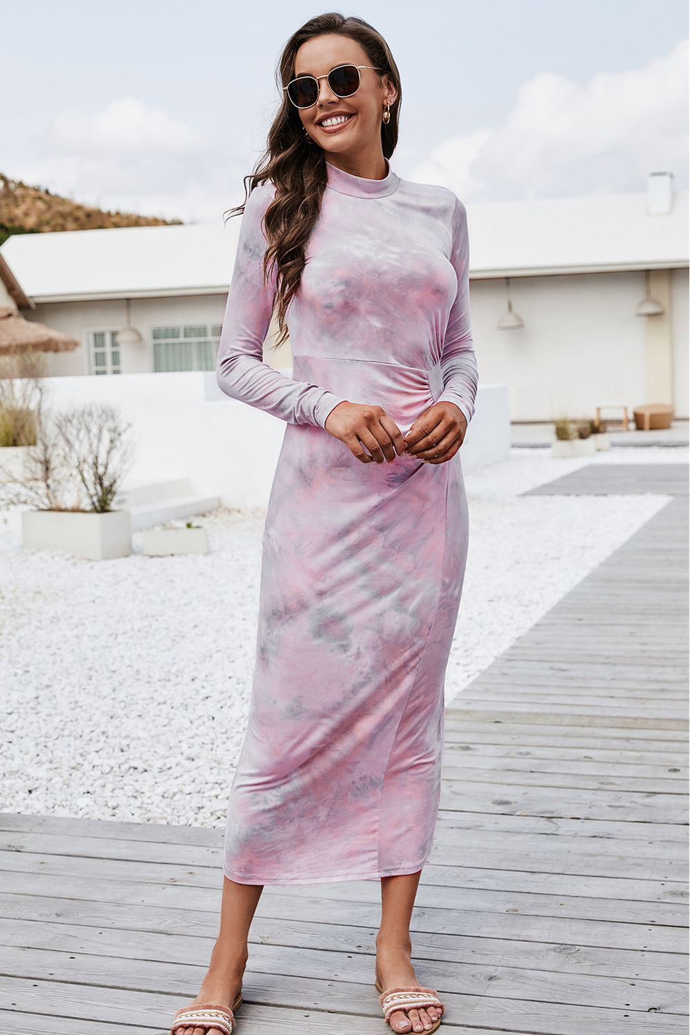 Stacey B's Tie Dye Mock Neck Long Sleeve Dress