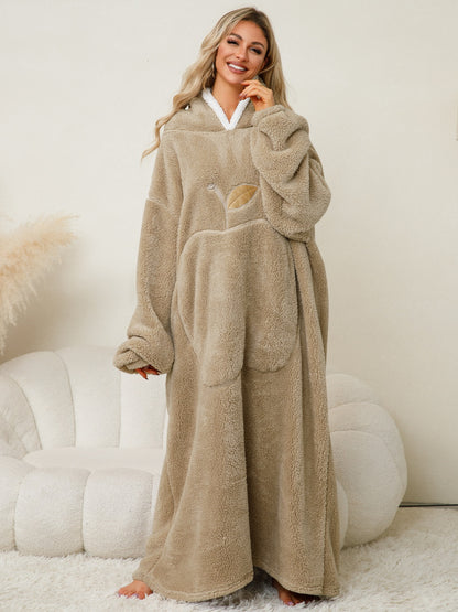 Stacey B's Pocketed Contrast Long Sleeve Hooded Lounge Dress