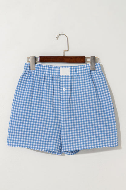 Stacey B's Blue Gingham Printed High Waist Shorts