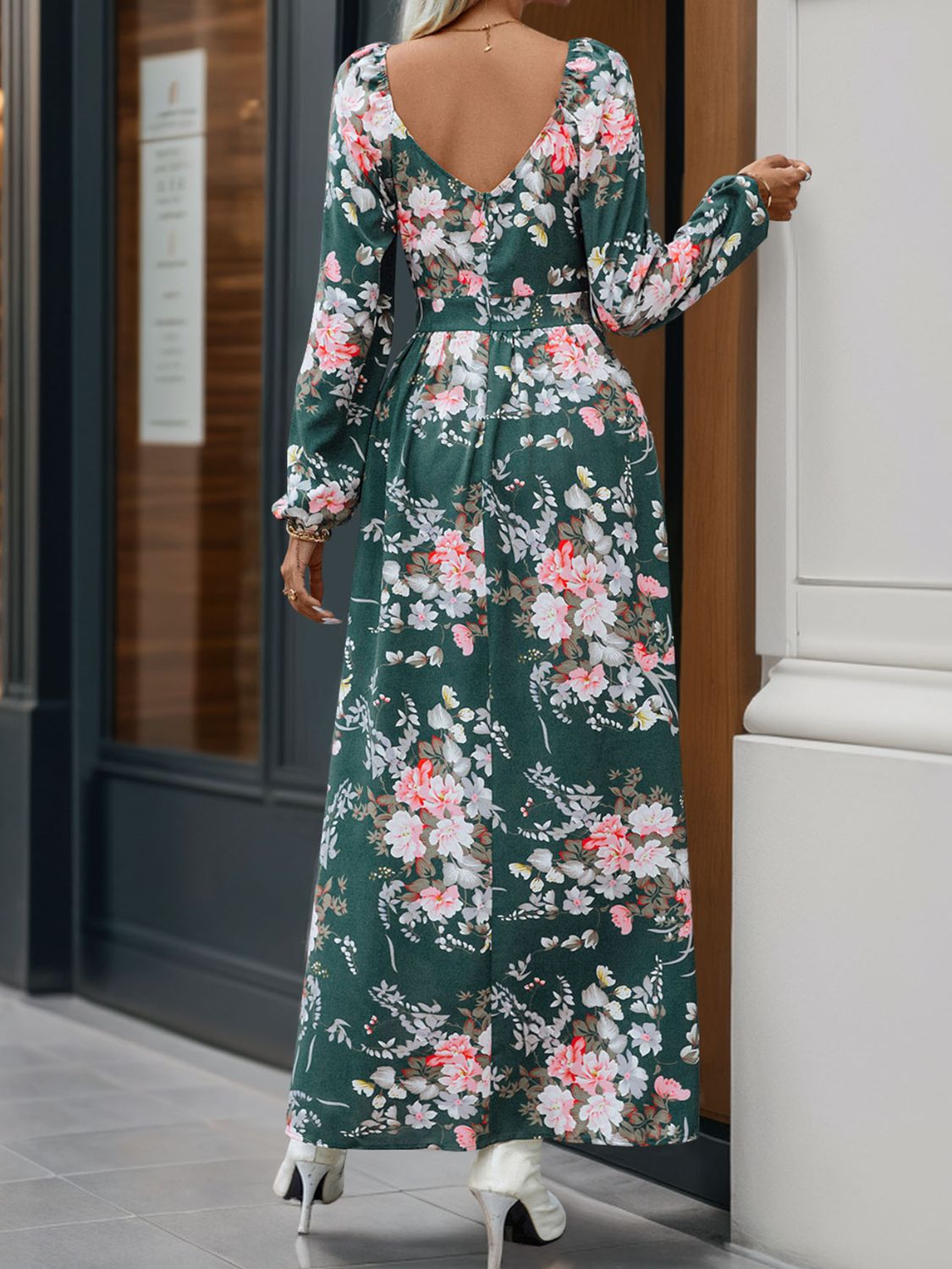 Stacey B's Slit Printed Surplice Long Sleeve Maxi Dress